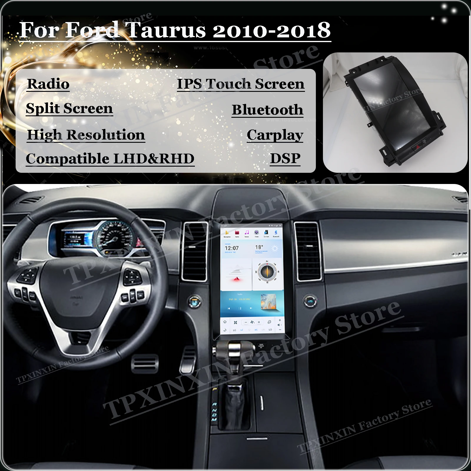 Carplay Android11 Tesl- Screen Multimedia Stereo For Ford Taurus 2010 2011 2012 2013 2014 2015 2016 2017 2018 Auto GPS Head Unit