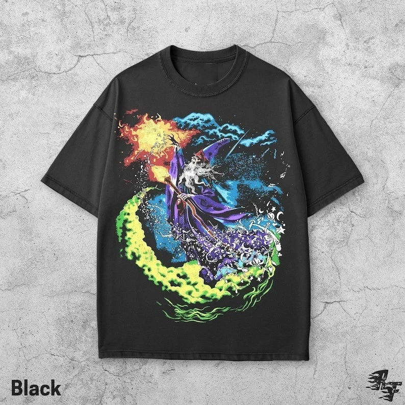 Fantasy Wizard Vintage 90s T-Shirt, Retro Sorcerer Magic Spell Shirt