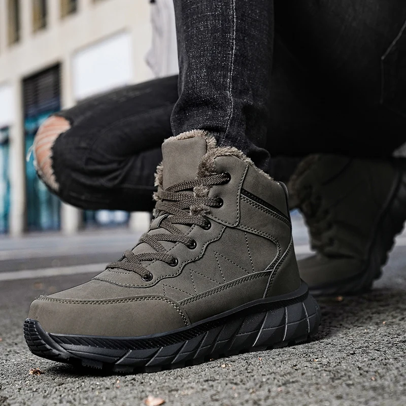 

Men Boots Winter Fur Plush Windproof Insulation Thick High Top Boots Man Protective Shoes Shock-absorbing Outdoor Boots for Men