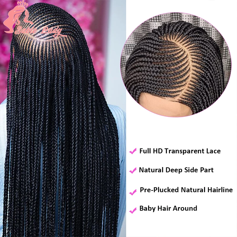 Full Lace Front Synthetic Braided Wigs for Black Women Natural Deep Side Part Knotless Cornrow Braids Wig Goddess Box Braid Wig