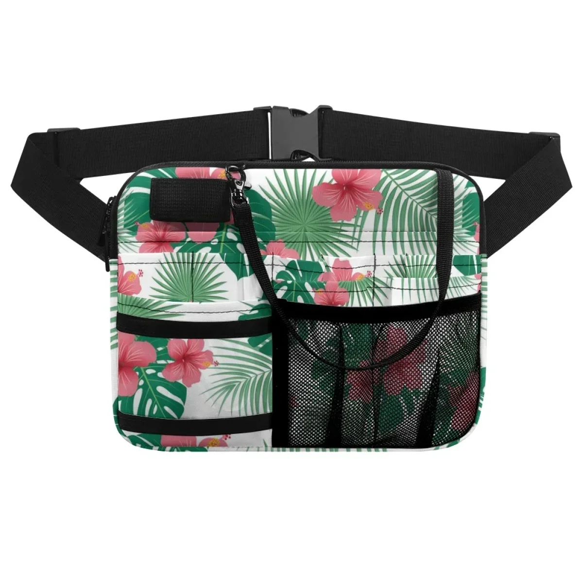 Nurse Fanny Pack Hibiscus Jungle Tropical Print Belt Organizer for Women Portable Waist Bag Shoulder Pouch Print on Demand Gift