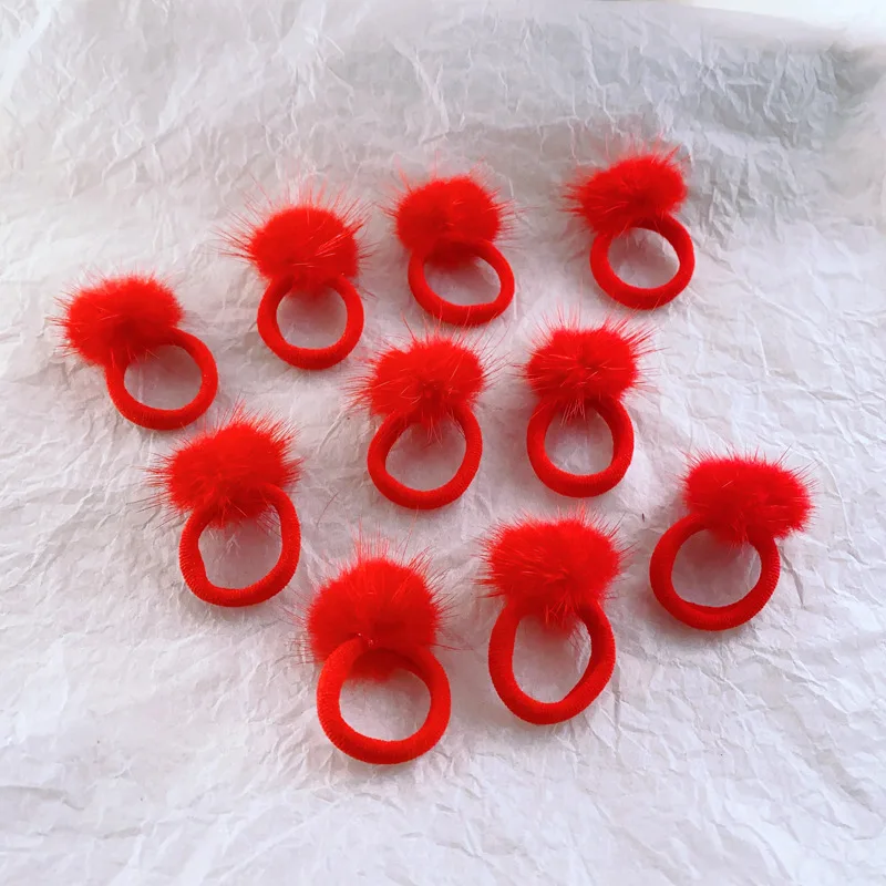 Pompom Elastic Hair Ties Flurry Ball Ponytail Holder Head Rope Faux Rabbit Fur Hair Accessories