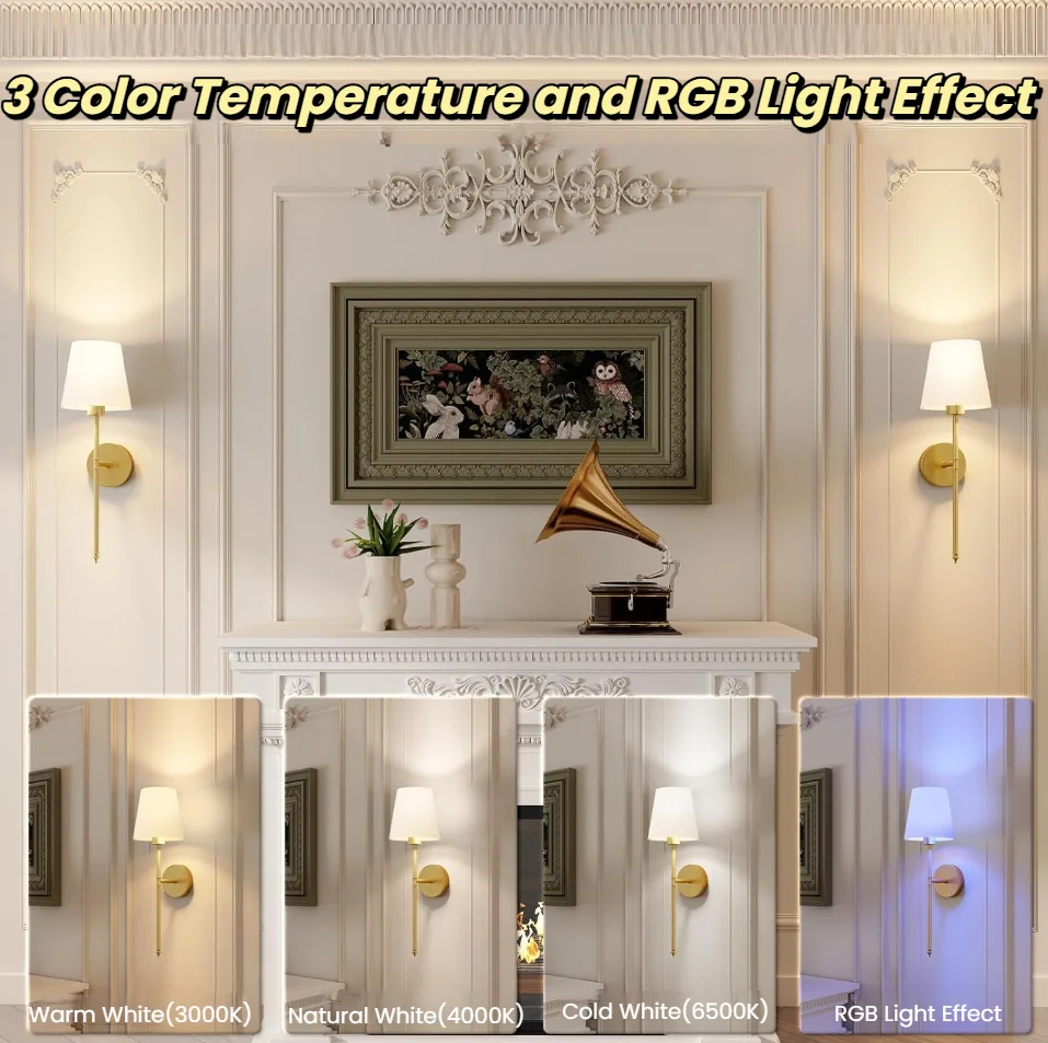Living room indoor gold RGB dimmable wireless battery powered wall lamp