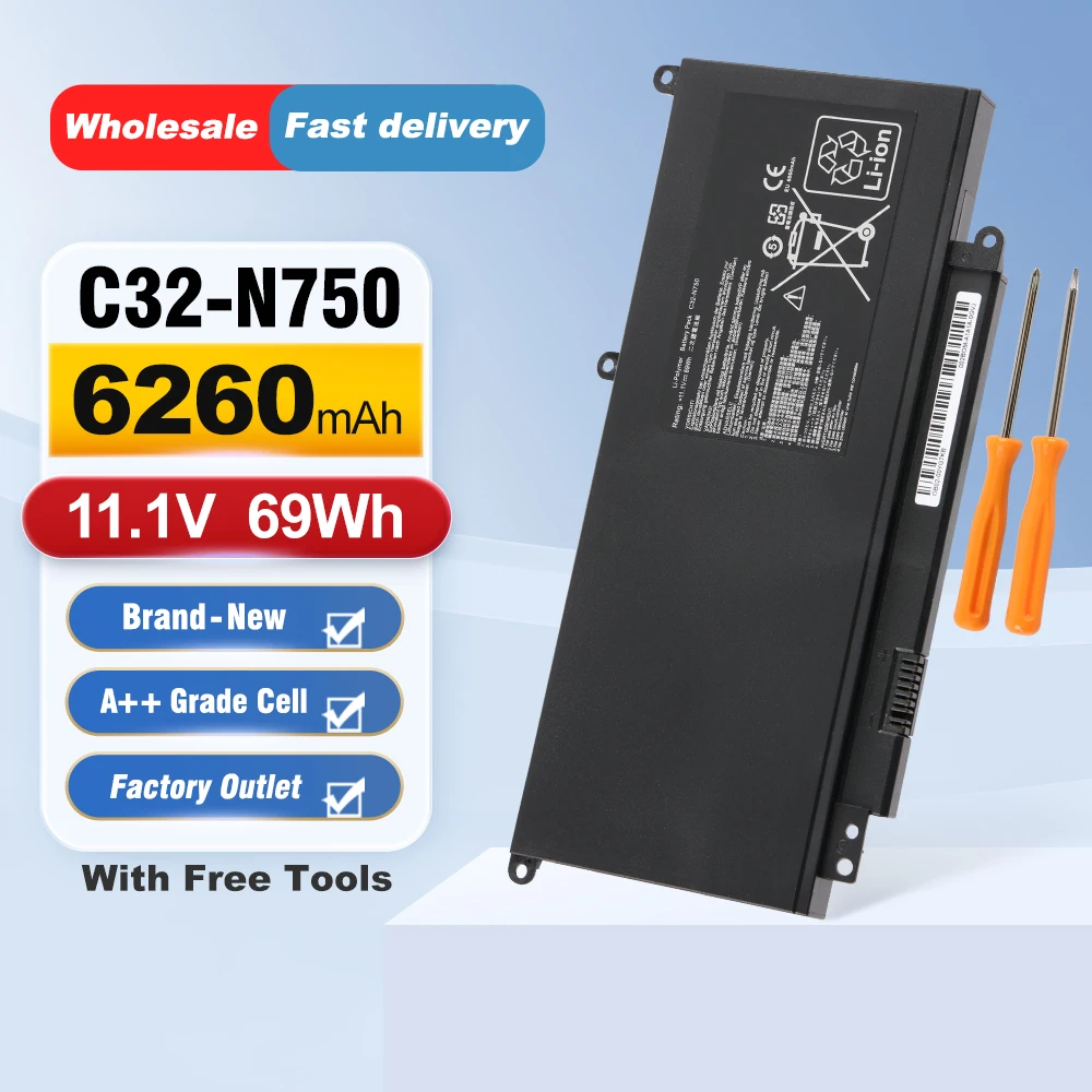 ETESBAY C32-N750 Laptop Battery For Asus N750 N750J N750JK N750JV Series N750Y47JK-SL N750Y47JV-SL 69WH 6260mAh