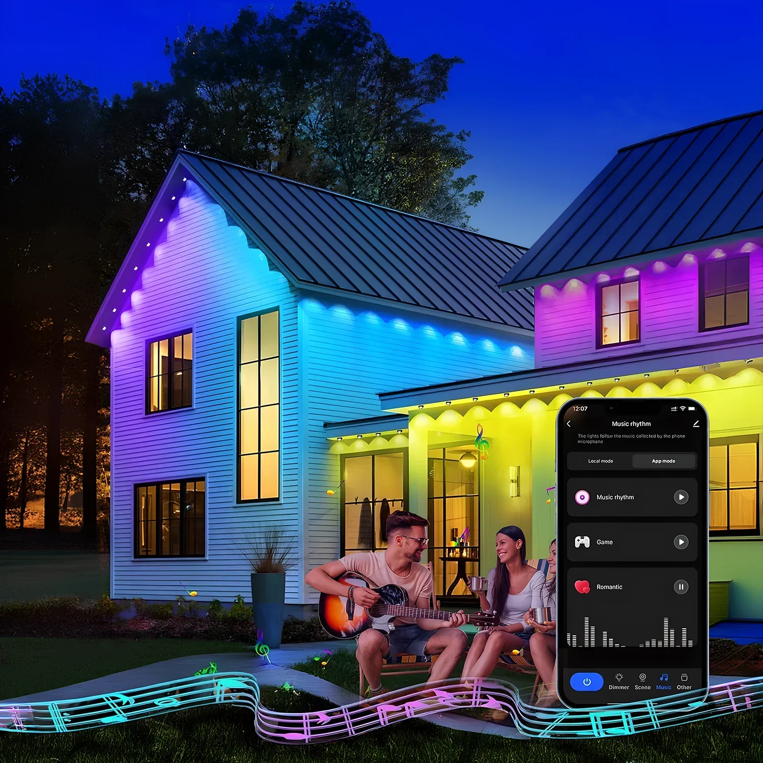 15M APP Permanent Outdoor Eaves LED Lights Waterproof Smart RGBIC String Lights DIY Scene Full House Christmas Lighting Decor