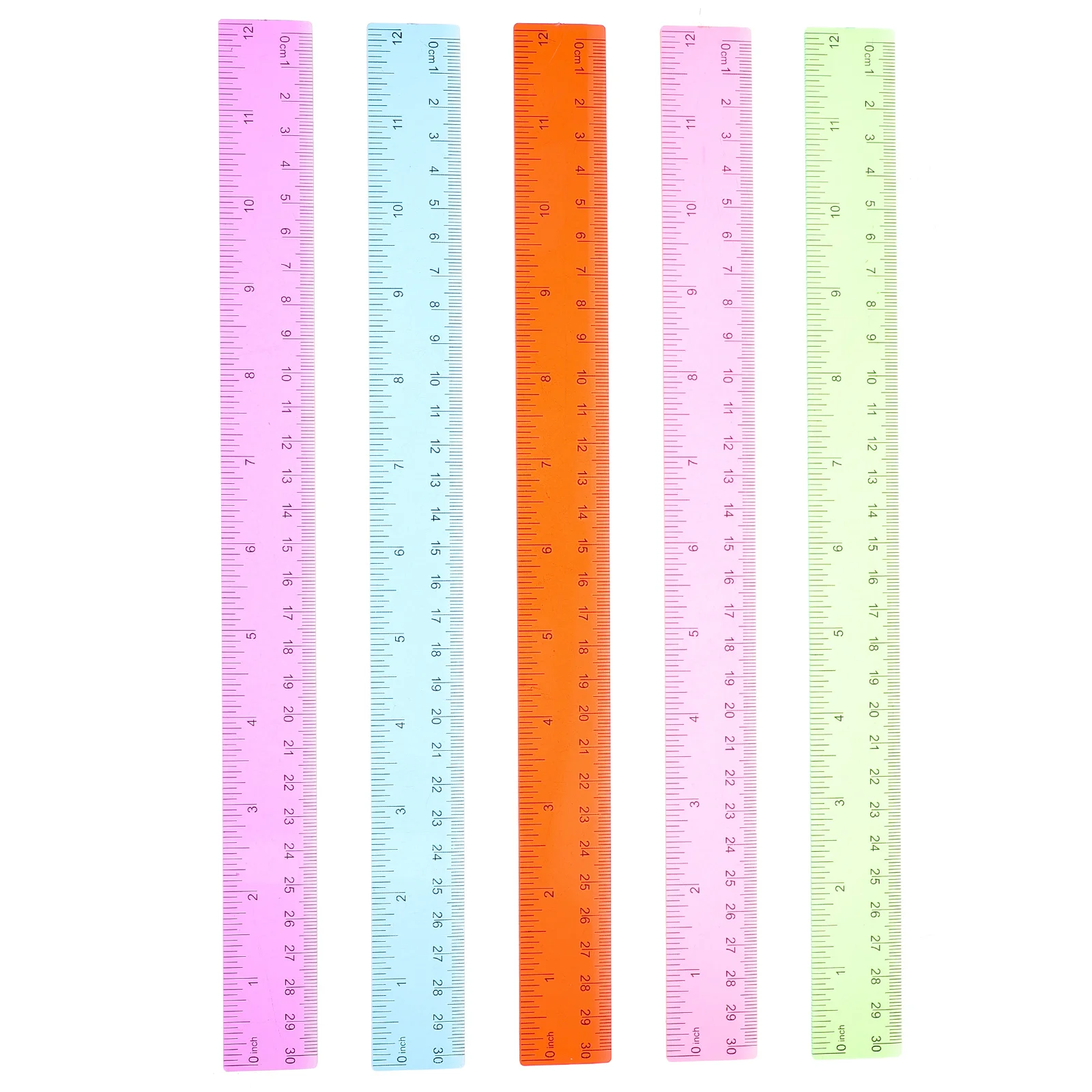 5Pcs Plastic Colored Rulers Sturdy Lightweight Straight Measuring Tools for Students School Office Stationery Rulers