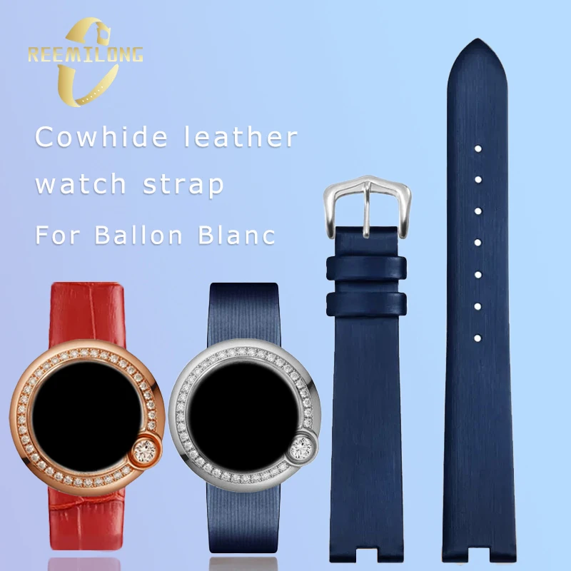 Correa de reloj de piel de vaca para Cartier Ballon Blanc W4BL0003 WJBL0012