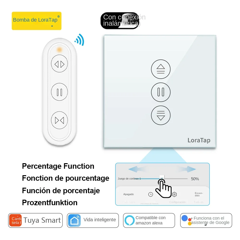 LoraTap 4th Tuya Roller Shutter Blinds Curtain Switch Remote Control Percentage Operate work with Google Home Alexa Smart Life