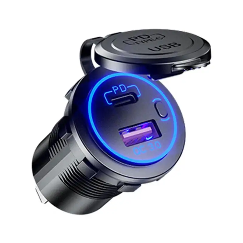 Dual USB Car Charger QC 3.0 with Blue LED & Switch 12V/24V USB Outlet 36W Quick Charge for Car Marine SUV Truck Boat RV Motor