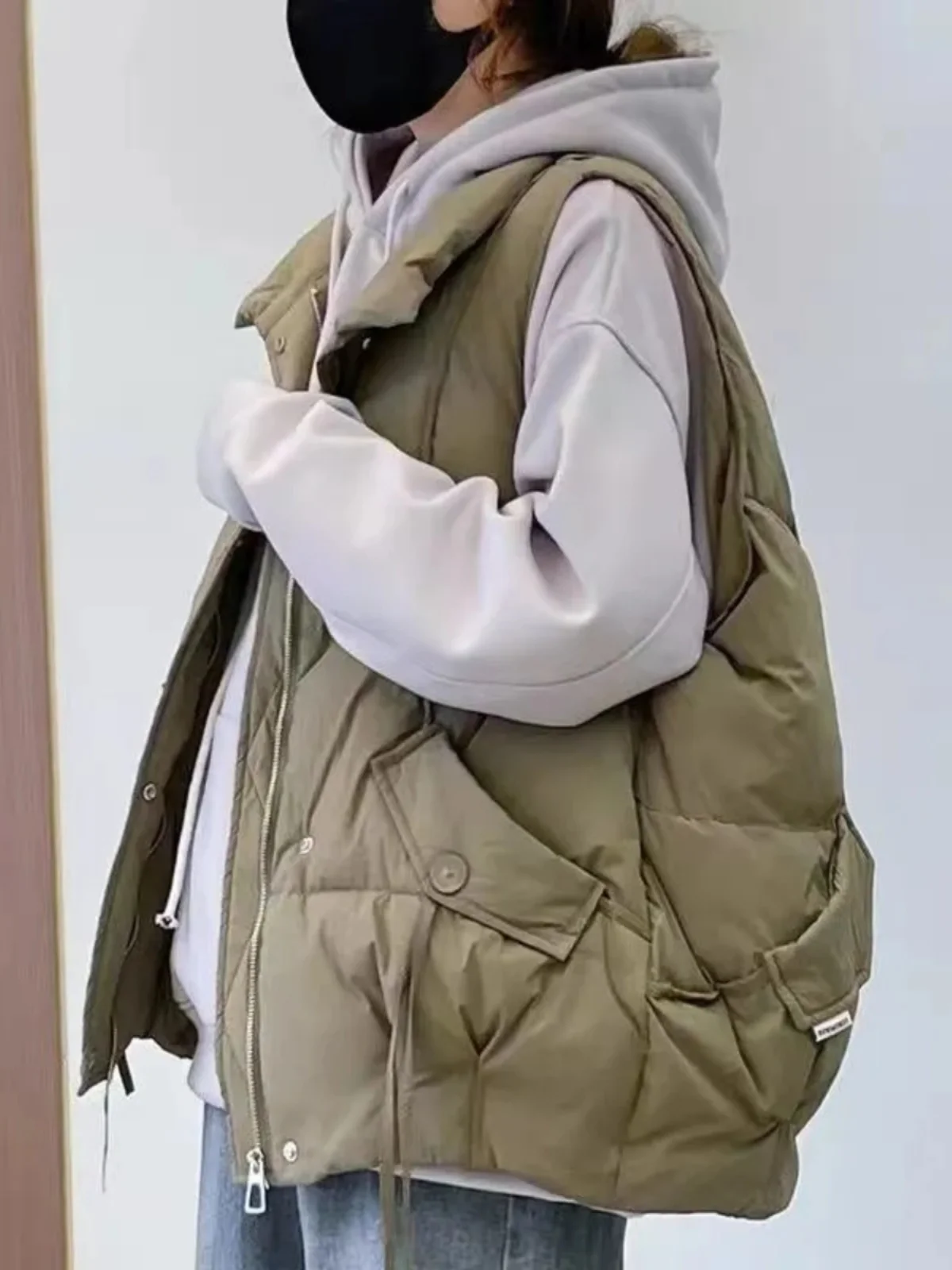 

Faionable Thiened down Cotton Jaet Vest Women's Outerwear Autumn Winter New Sle Stand Collar oulder Pad Vest Coat