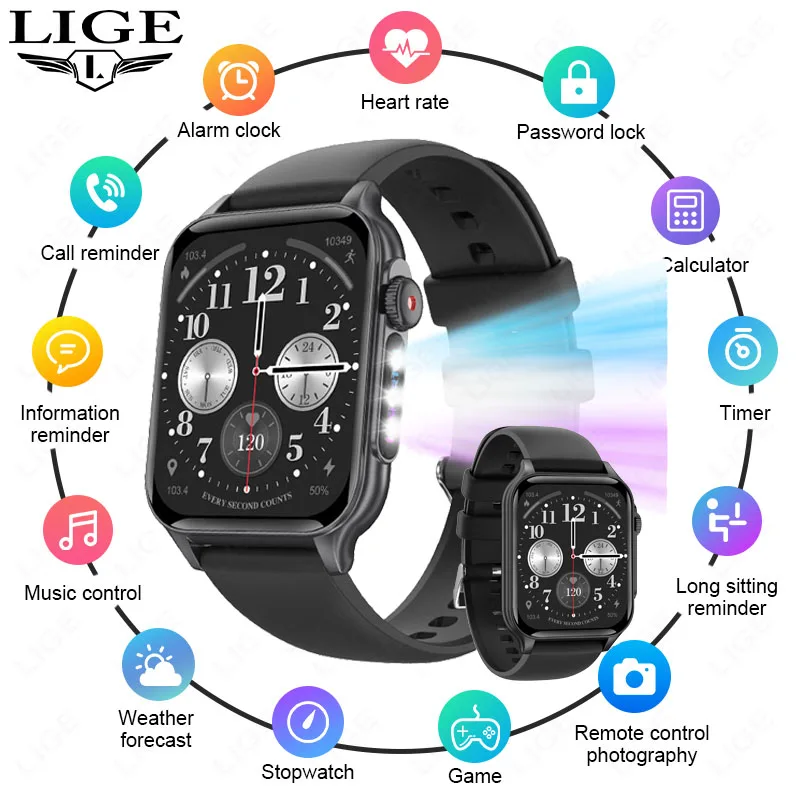 

LIGE Bluetooth Call Smart Watch Men LED Breathing Light Heart Rate Health Monitoring Multi Sport Mode Bracelet For Huawei Xiaomi