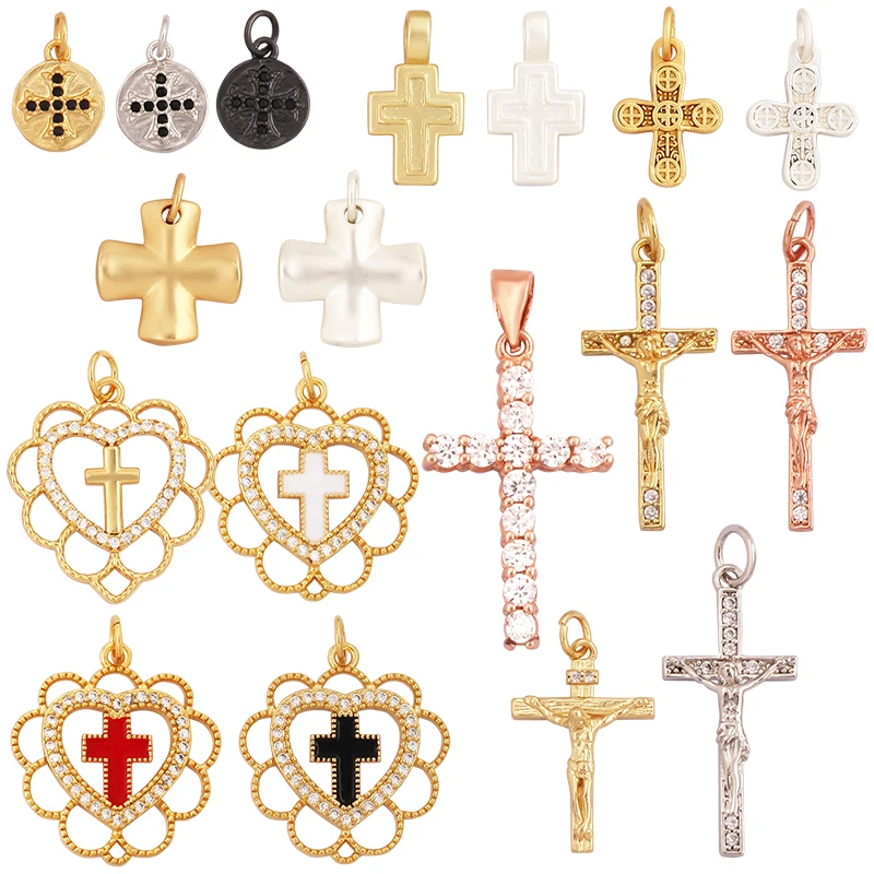 Pendentif à breloque de style religieux, croix plaquée or 18 carats, incrusté, cubique, contre-indiqué, bijoux, collier, bracelet, accessoires, fournitures, L05, nouveau