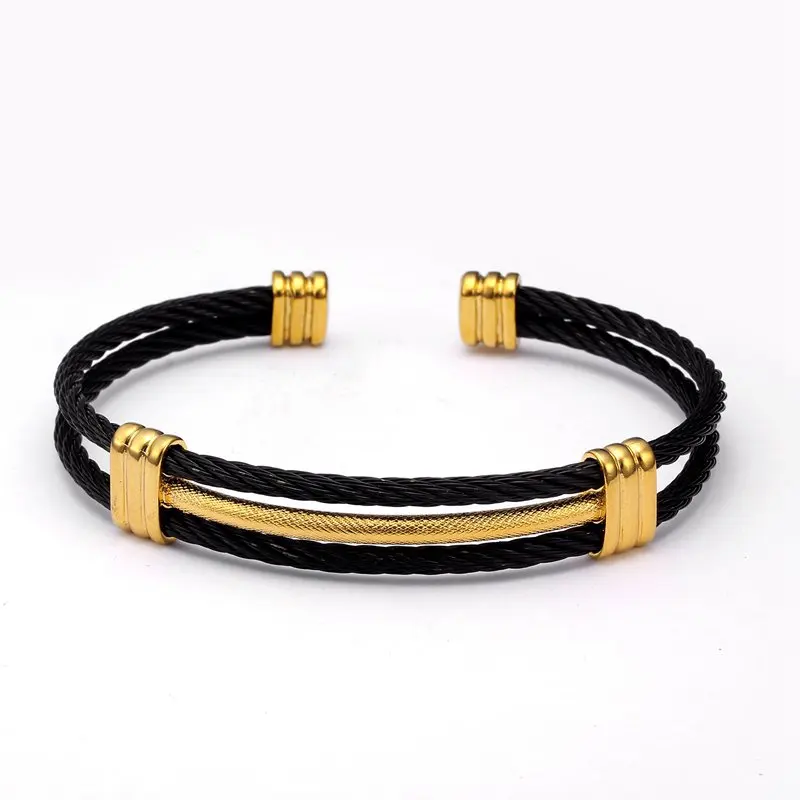 

Simple Stainless Steel Open Men Women Black Charm Bracelets Vintage Mesh Surface Luxury Cuff Female Chain Link Bangles Pulsera