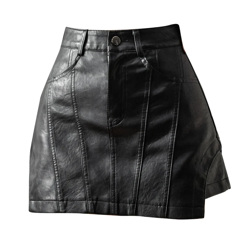 Women's Black Gothic A-line Shorts Skirt Y2k Mini Leather Shorts Harajuku Vintage Elegant Korean Emo Short Pants 2000s Clothes