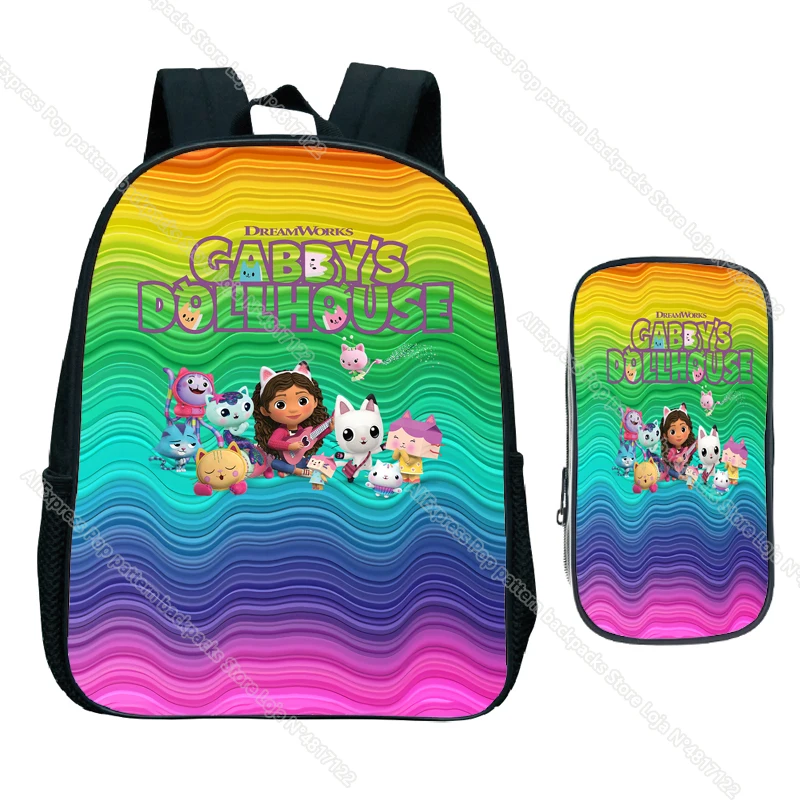 Cartoon Gabby\'s Dollhouse Backpack for Kids Girls Boys Gabby Cat Kindergarten Waterproof Kids School Lightweight Backpack