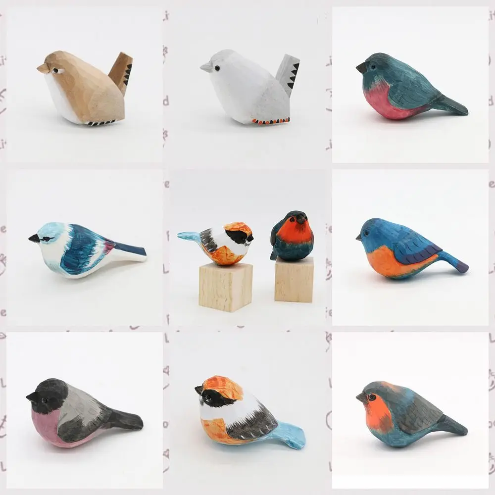 Creative Cute Wood Carving Bird Handmade Carving Small Bird Ornament Mini Painting Wooden Bird Figurine Birthday Gift - Detail 1