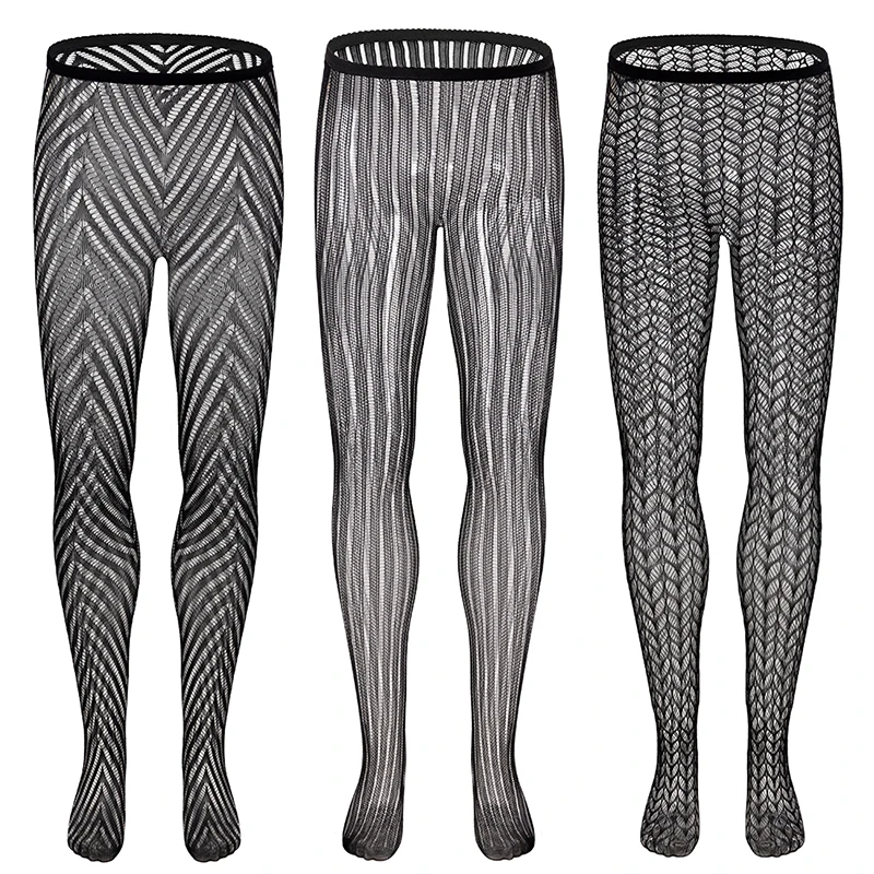 Bas une pièce en dentelle en maille pour hommes et femmes, leggings en résille ultra mince, costume de batterie à rayures transparentes, aussi Sissy