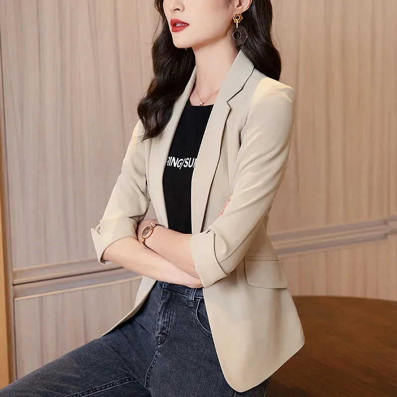 2024 New Summer Basic Blazer Women Clothes Single Button Fashion Solid Slim Blazers Jacket Female Suit Coats Overwear S-4XL