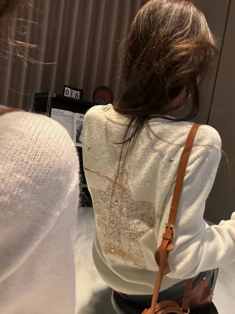 

Heavy Embroidery Rhinestone Short Cardigan Small Fragrance Knitted Top V-Neck Long Sleeve Warmth Fall Fashion Commute Style
