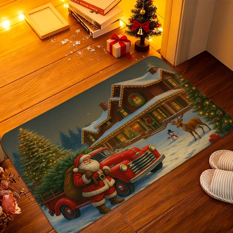 Golden Gift Box graphics welcome rug,bedroom,living room,entryway,porch Mat,Entry Door Rug Washable home decor Christmas Present