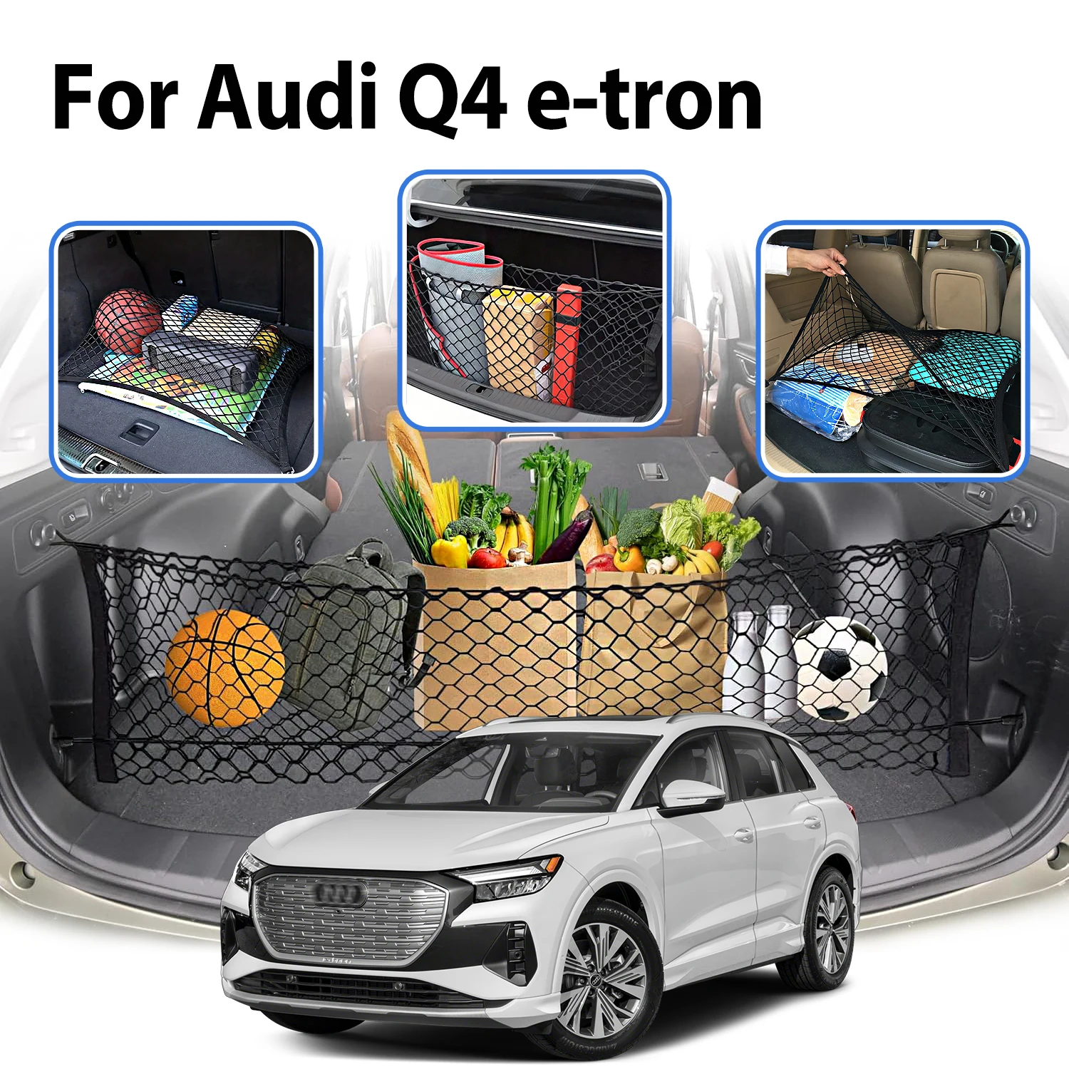 

Car Cargo Net Stretchable,Car tools, Adjustable Elastic Trunk Storage Net with Hook for Audi Q4 e-tron