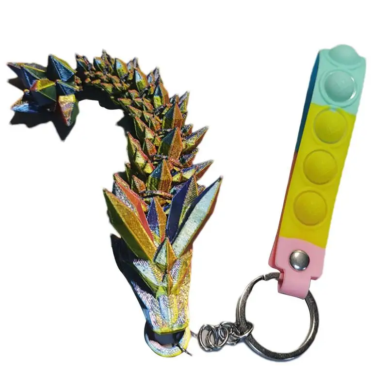 3D Printed Dragon Flexible Keychain 3d Printed Chinese Dragon Keychain Rainbow Pearlescent Colors Articulated Dragon Year