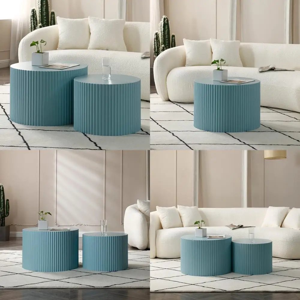 

Современный синий набор журнальных столиков — круглые деревянные приставные столики из 2 предметов для современных гостиных