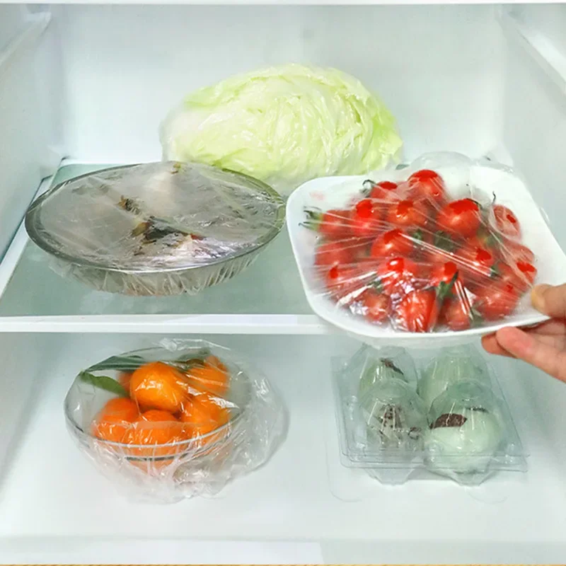 Transparent Disposable Food Cover Colorful Elastic Plastic Wrap Fruit Food Covers Storage Bag Kitchen Fresh Saver Bags Organizer