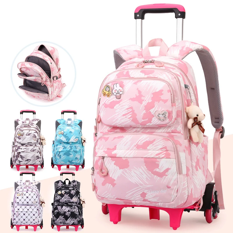 Mochila de rodas com rodas para crianças, Bolsa escolar para estudantes, Cute Trolley Schoolbag para meninas