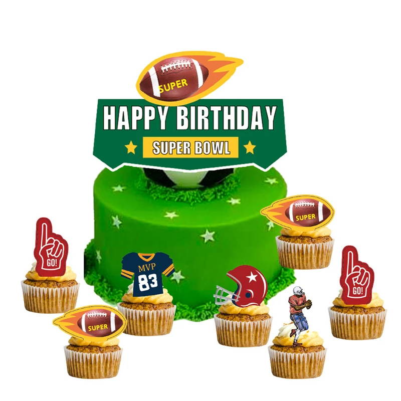 Rugby Cake Topper Happy Birthday T-shirt Hat Cupcake Toppers Decoration Baby Shower Kids Party DIY Baking Supplies