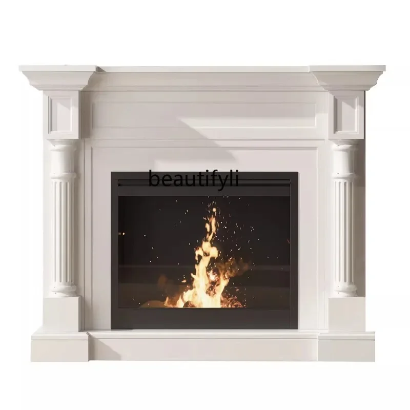 A  Modern living room entrance solid wood simulation mantel French Roman column carving wall scene design fireplace decoration