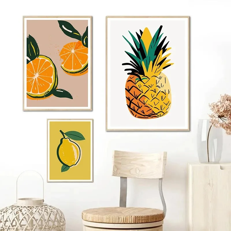 Abstract Watercolor Fruits Citrus Pineapple Orange Poster and Prints Canvas Printing Wall Art Picture for Dining Room Home Decor