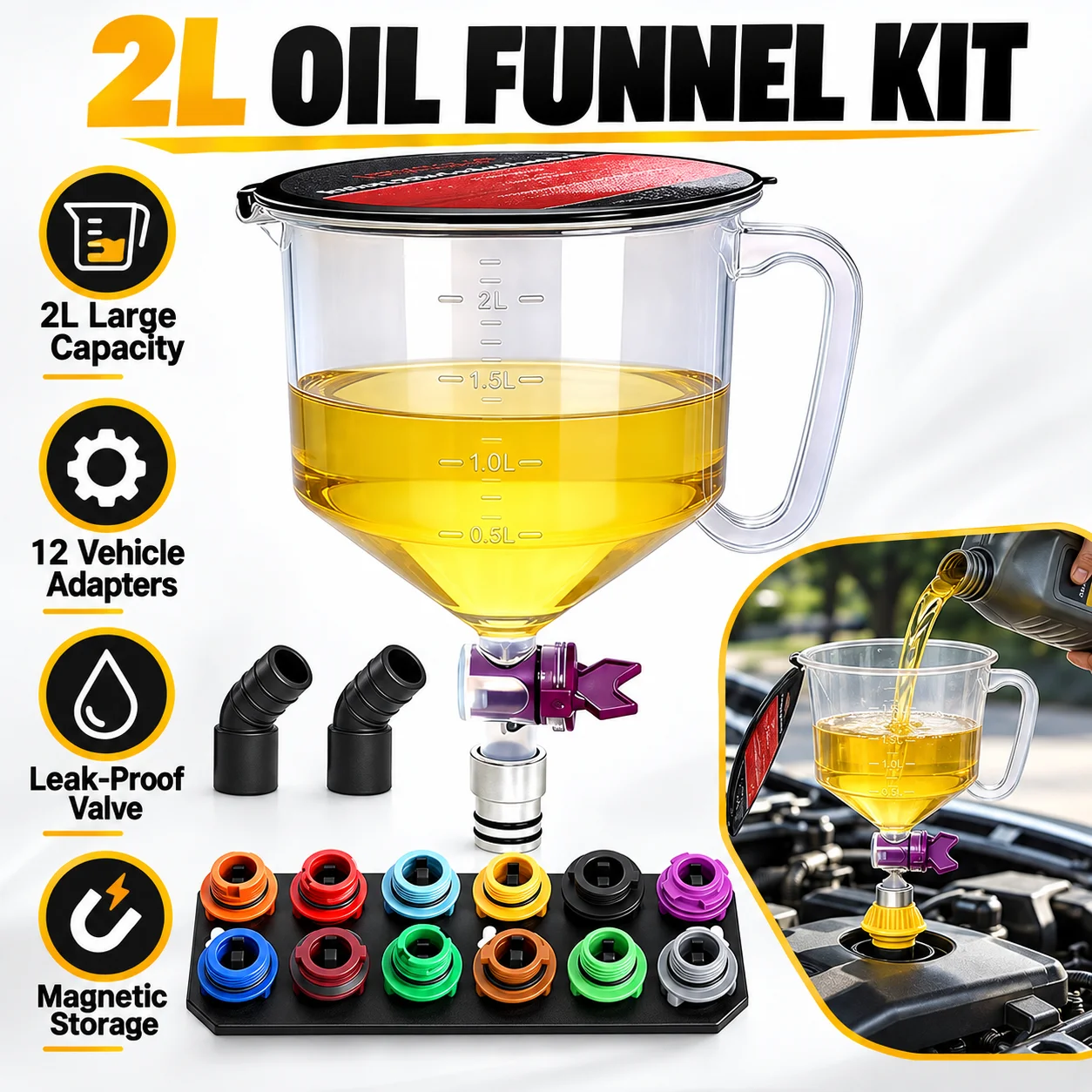 2L Engine Oil Funnel Filling Kit1.59 Qt Automotive Oil Funnel Kit With ...