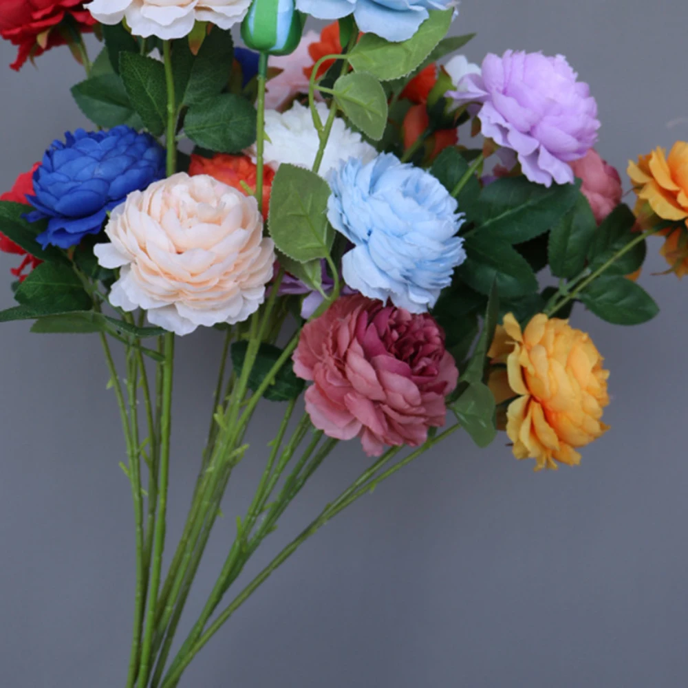 

1PCS 3Heads Rose Flower Bouquet exquisite Hand Holding Artificial Silk Flower Wedding Party Floral Bunch Home Living Room Decor