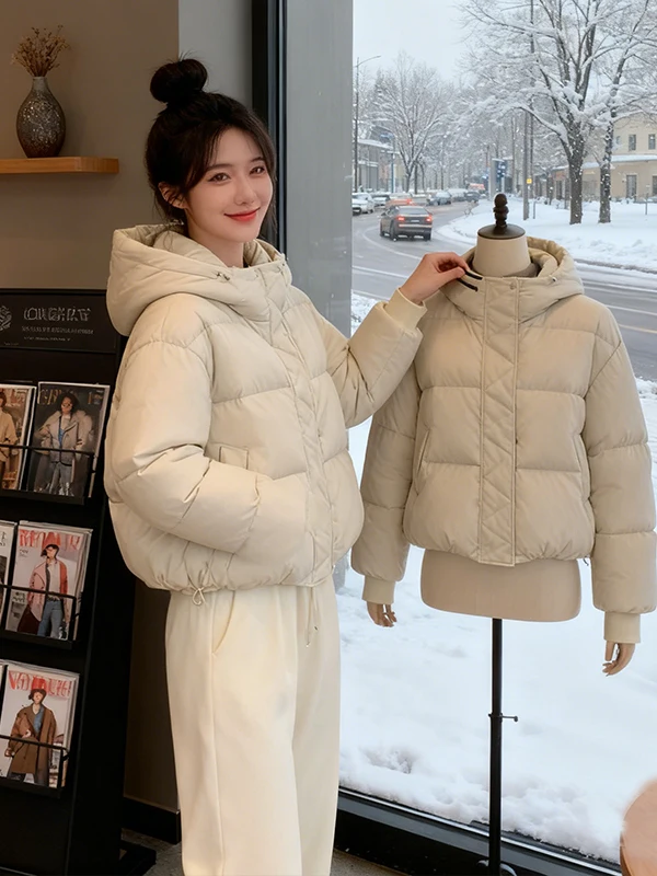 Korean Style Short Thick Bread Coat Women's Winter New Small Batch High-End Design Cotton Jacket Loose Fit Long Sleeve Zipper