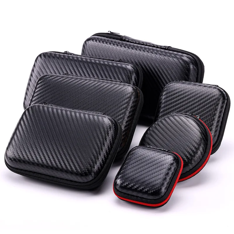 Mini Draagbare Eva Opbergtas Carbon Fiber Look Pouch Draagtas Rits Case Voor Oortelefoon/Telefoon/Oplaadkabel ect Accessoires