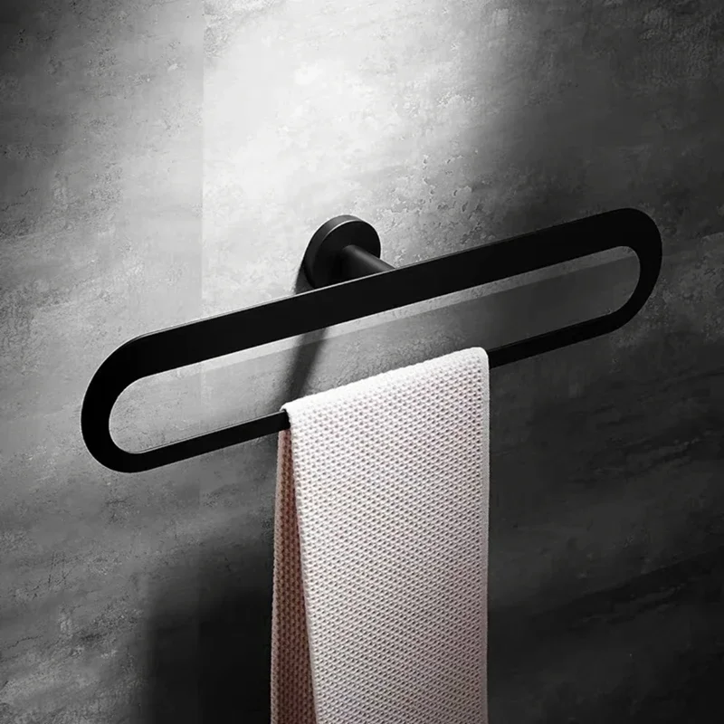 

Black Towel Rings New-Style Stainless Steel Wall Mounted Large Size Bathroom Storage Rack for Toilet Hardware Holder