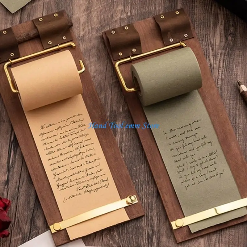 H37F Retro Hanging Clipboard Memos Board With Replaceable Note Paper Roll and Cutter For Kitchen Office Home Wall Decoration