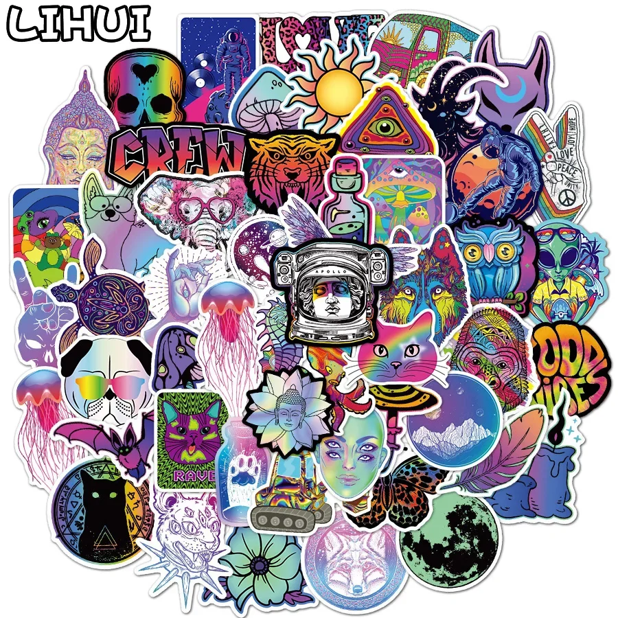 

10/30/60PCS Psychedelic Cool Sticker for Laptop Skateboard Motorcycle Helmet Car Fridge Guitar Waterproof Trippy Stickers Decals