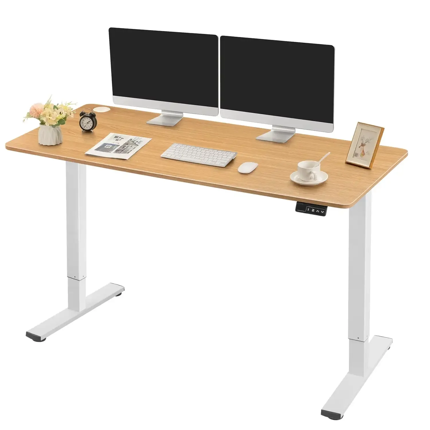 

55" × 24" Electric Height Adjustable Standing Desk Home Office Computer Desk Memory Preset with T-Shaped Metal Bracket, White