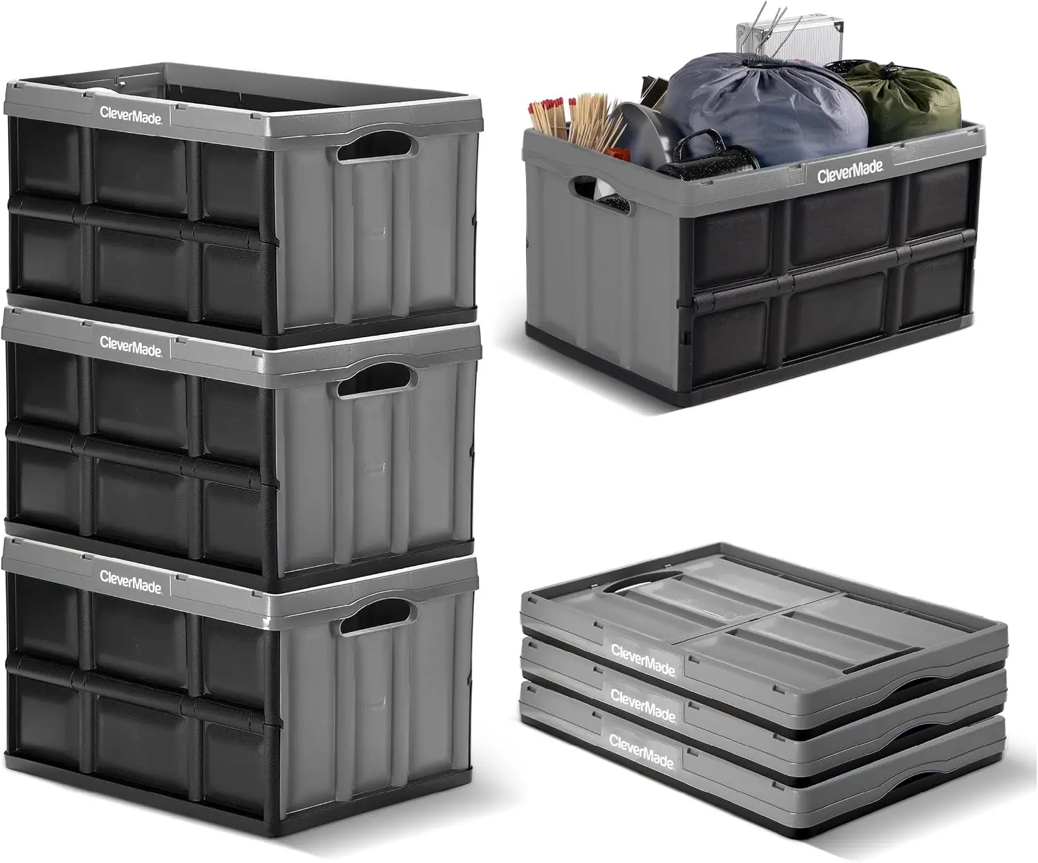 Collapsible Storage Bins, 62L 3 Pack, 100 lb Stackable, Stone