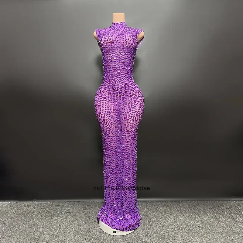 Bride Dress 2025 Diamond Long Evening Gown Prom Party Dress Modern Dance Performance Dress Elegant Formal Occasion Wear