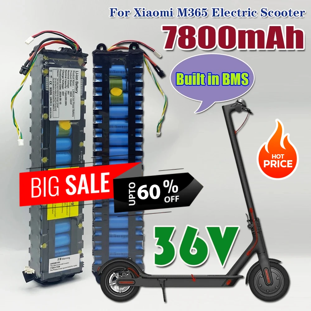 

7800mAh 36V Battery Pack 10S3P for Xiaomi M365 Electric Scooter 18650 NE1003-H Cell Communication Interface Discharge Tail Light
