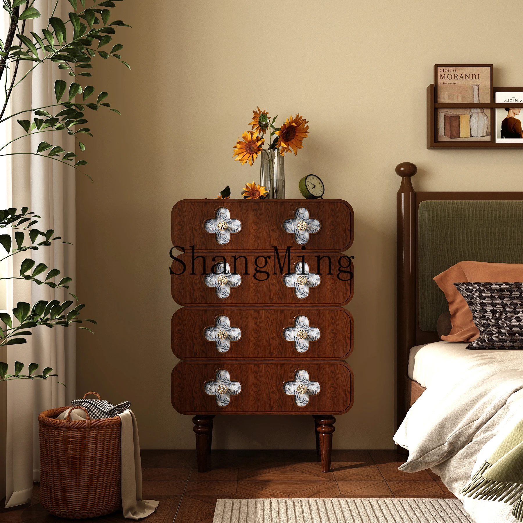 

CL bedroom locker solid wood rack retro drawer chest cabinet