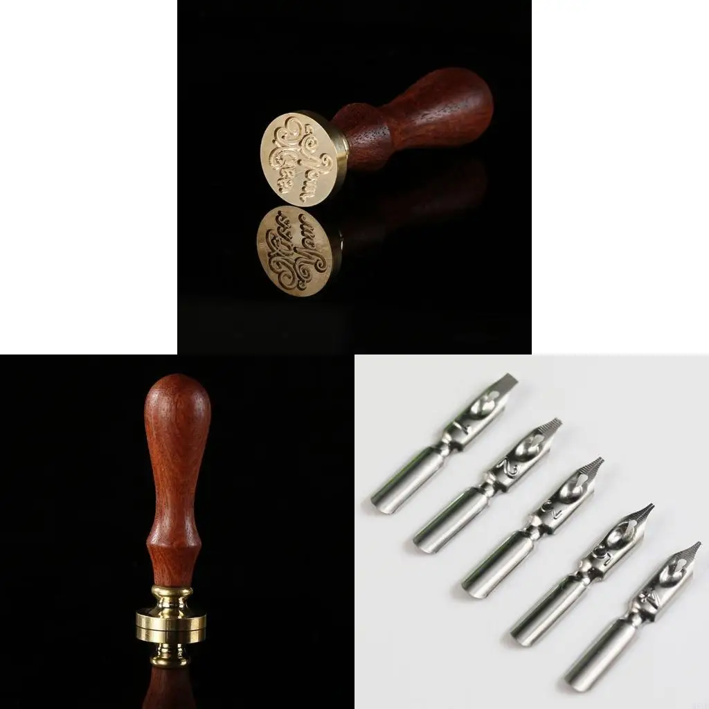 

M5TB Luxury Vintage Quill Dip Calligraphy Fountain Pen Writing 5 Nibs Set Stationery Gift Box