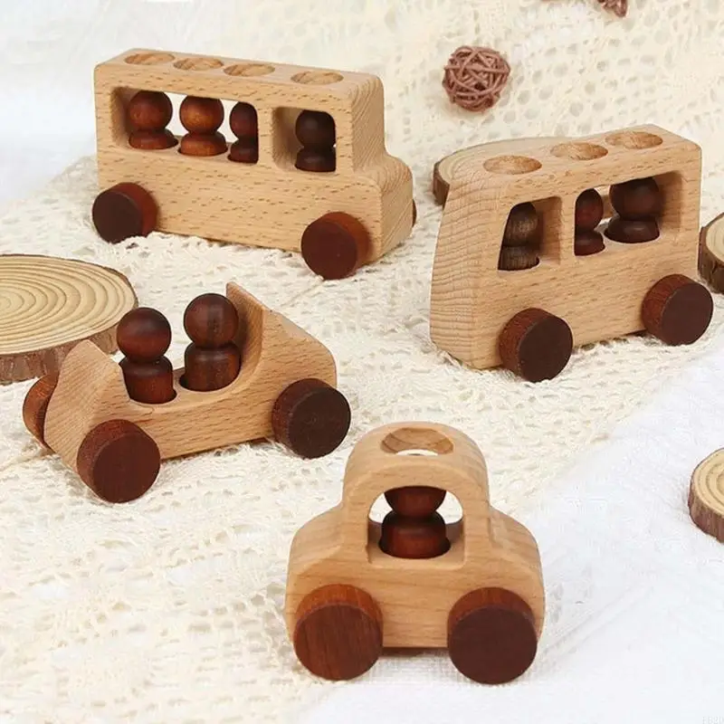 F62D Kids تعليمية شكل سيارة مكدس الكتل لبنة لبنة خشبية