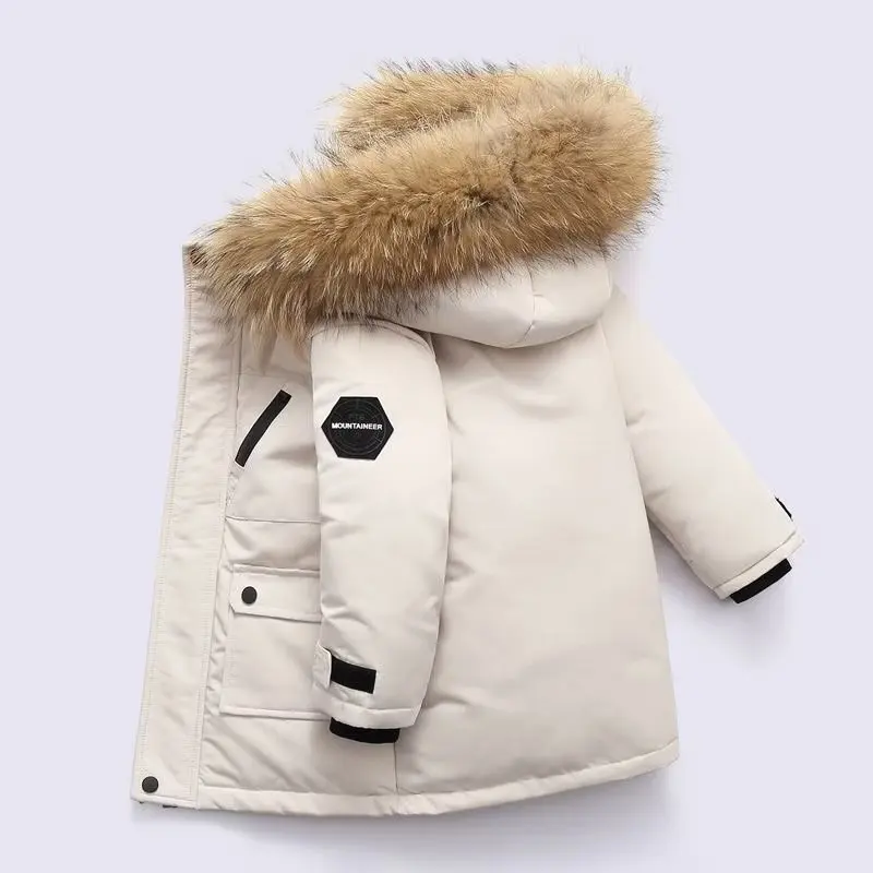 New -30 Boys Faux Fur hooded  Down Jacket winter Thick Warm Outerwear Boys Kids Parka  Winter snowsuit Teenage 10 12 14 years