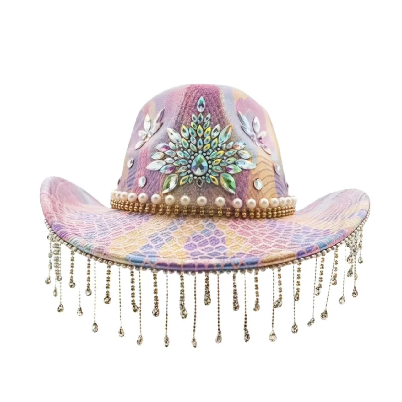 HongLuan Brokatowy Kapelusz Kostiumowy dla Dorosłych i Kapelusze Kowbojskie z Cyrkoniami dla Kobiet, Akcesoria do Cosplay Kowbojki i Kapelusz Kowbojski