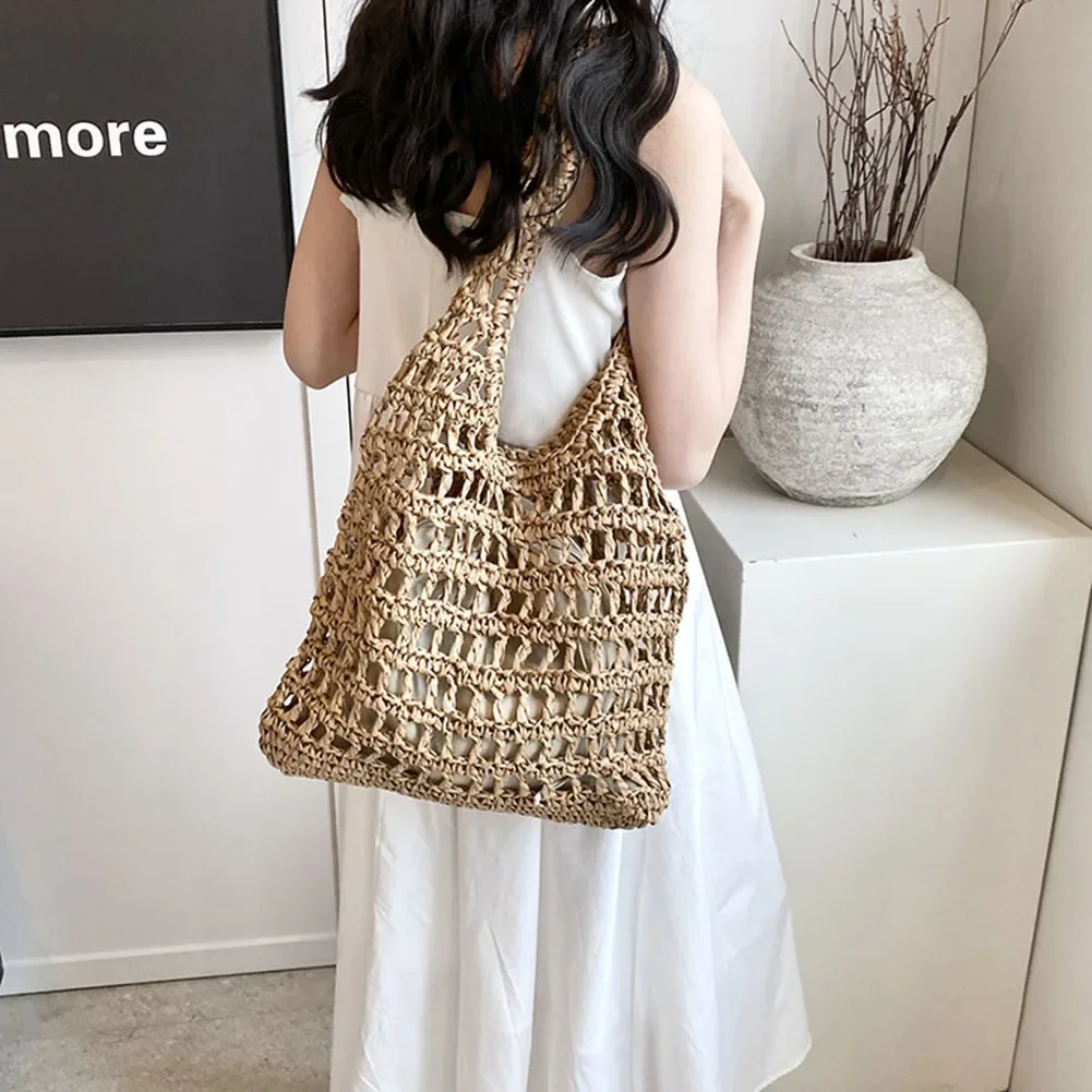 Summer Beach Bags for Women Straw Woven Tote Bags with Inner Bag Raffia Large Shopping Bag Rattan Hollow Out Shoulder Handbags