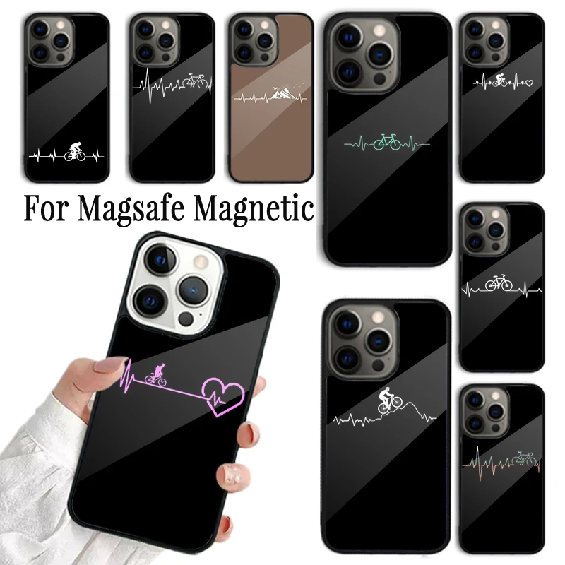 Coque Phone Case For iPhone 16 15 14 13 12 Mini 11 Pro Max Plus Magsafe Magnetic Wireless Charging Cover Cycling Heartbeat Bike